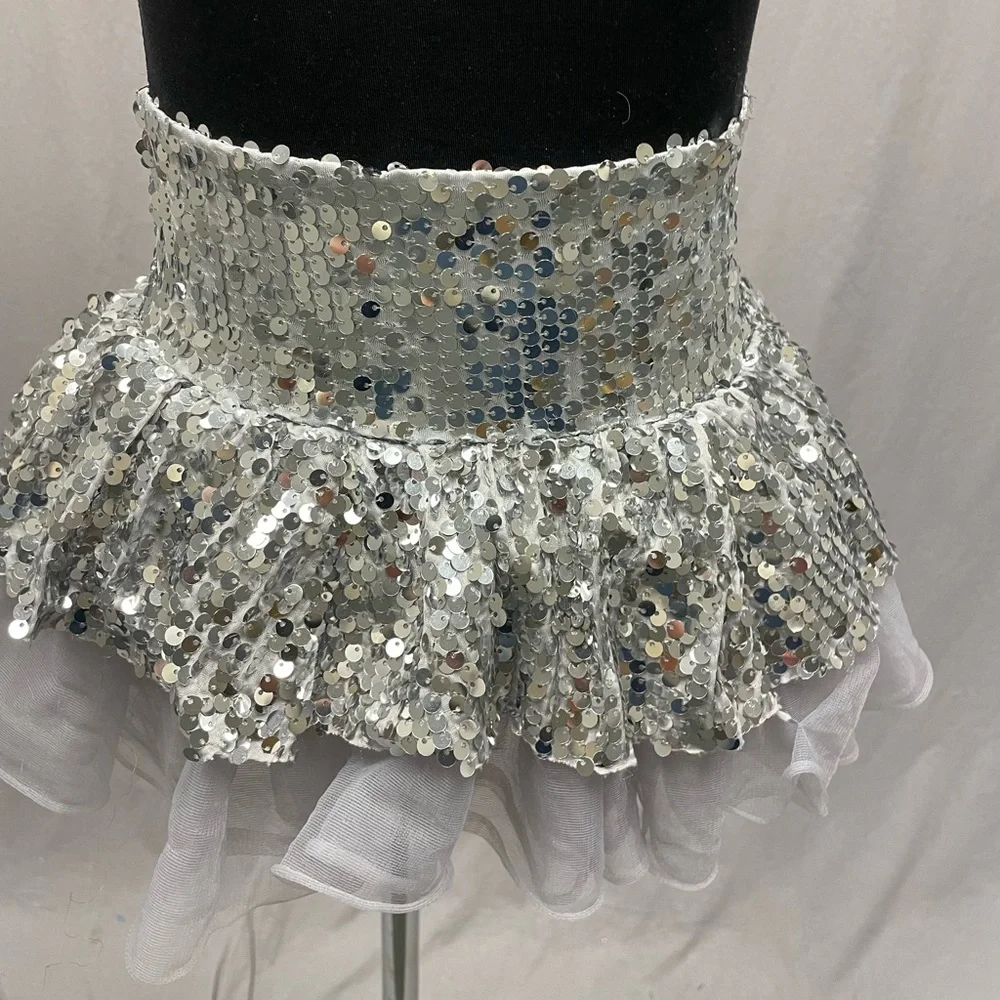 Weissman silver sequins dance dress black top size medium dance costume